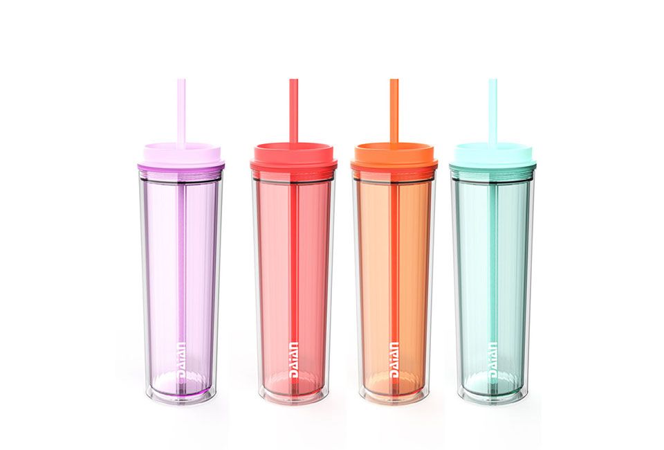 Factory Custom Logo Multi Color 20oz/591ml Double Wall Plastic Tumblers Reusable Skinny Tumbler Cup with straw and Lid