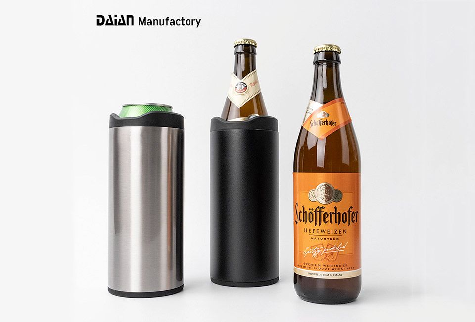 Wholesale Custom Logo Eco-friendly 16oz Double Wall Vacuum Stainless Steel Slim Beer Can Cooler with Beer Opener