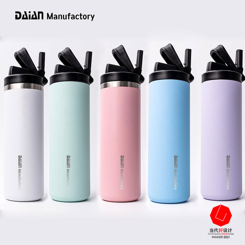 Luxury Colorful 20oz Sport Insulated Stainless Steel Water Bottle With Plastic Straw Lid Applicable To Dishwashers